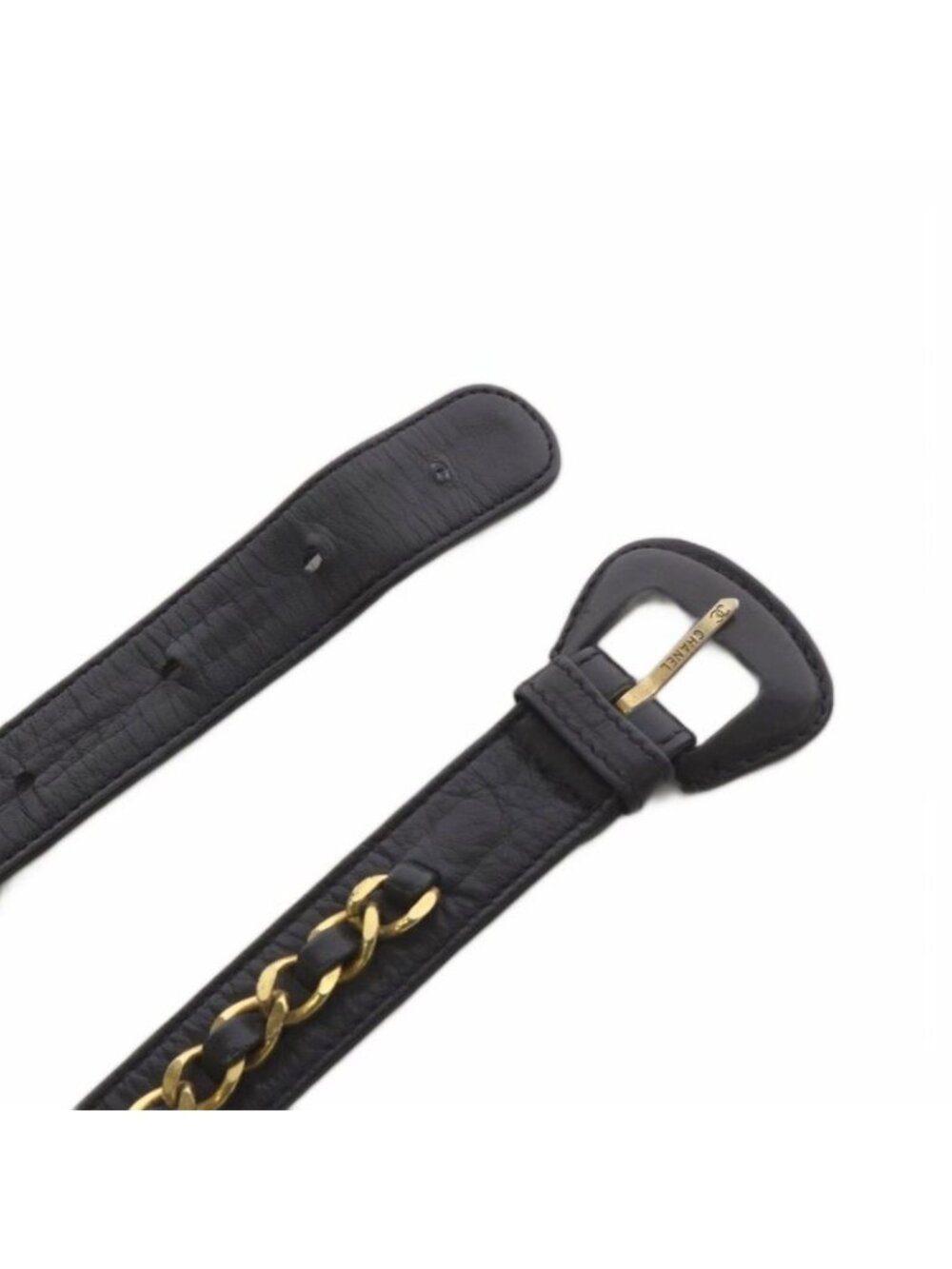 ★SOLD★ Chanel Belt Eyelet Chain Leather 65 26 Gold Black - Picture 4 of 6